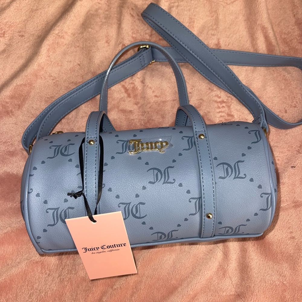 Juicy Couture Slate Blue Best Sellers Mini Barrel Bag Purse Crossbody NEW